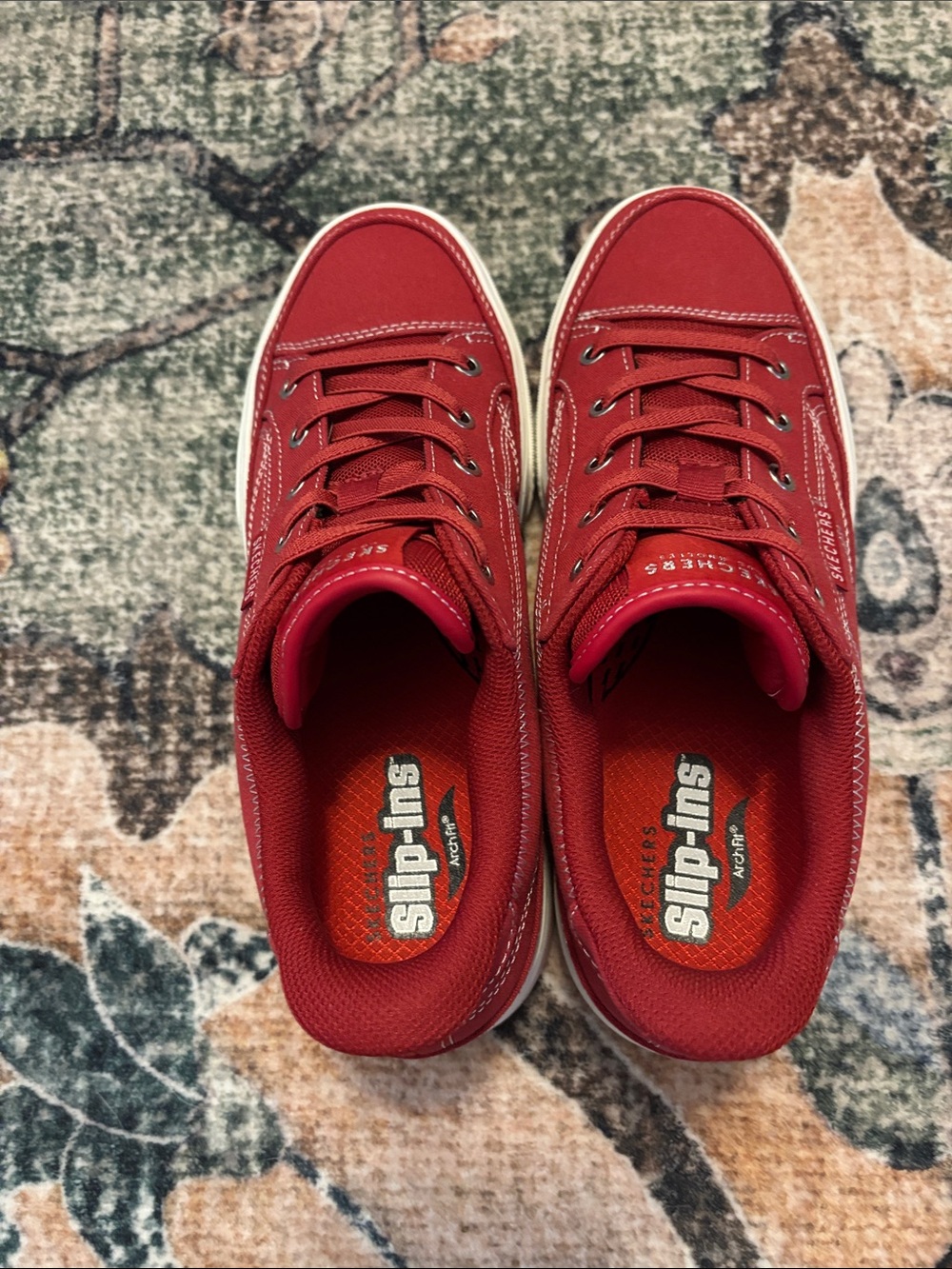 Skechers Womenβs Red Lace-Up Slip-Ins Casual Sneakers
